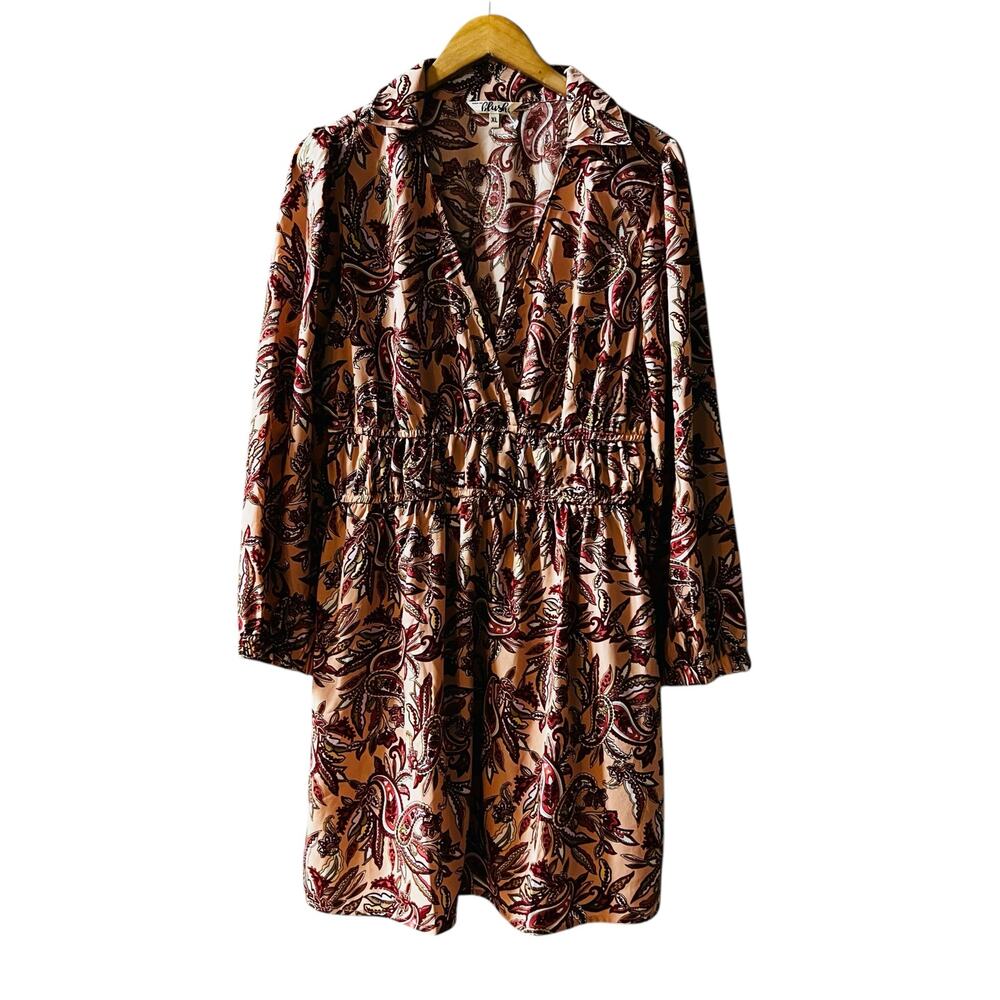 Blush Red Paisley Print Long Sleeve Dress Size XL NWT